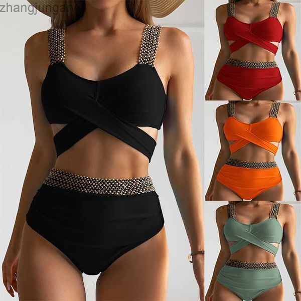 designer bikini 2023 cross high waist covering belly gold elastic belt selling split bikini swimwear for women fashion, White;black
designer bikini 2023 cross high waist covering belly gold elastic belt selling split bikini swimwear for women fashion, White;black