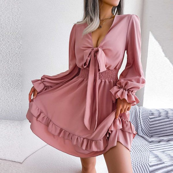 f 2023 new women spring summer casual solid color lace up high waist wooden ear edge big swing dress for fashion, Black;gray
f 2023 new women spring summer casual solid color lace up high waist wooden ear edge big swing dress for fashion, Black;gray