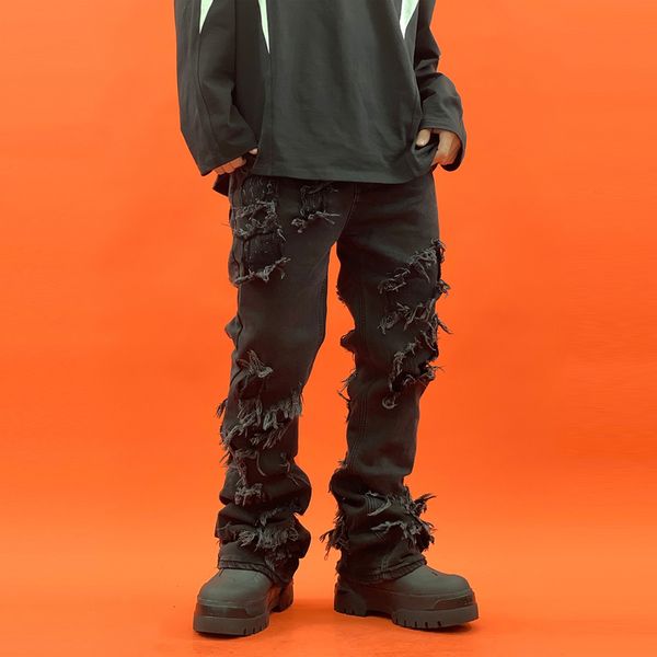 mens jeans black brushed denim ro doublelayer damage hole slim fit micro flared pants streetwear washed destroyed 230506, Blue
mens jeans black brushed denim ro doublelayer damage hole slim fit micro flared pants streetwear washed destroyed 230506, Blue