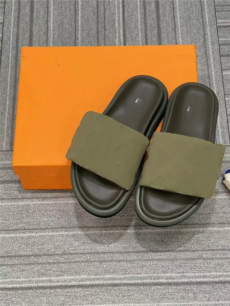 designer luxury pool pillow flat comfort mule khaki green slippers with box, Black
designer luxury pool pillow flat comfort mule khaki green slippers with box, Black