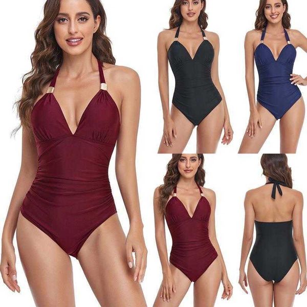 one piece womens swimsuit solid color and v neck lace up halterneck cover belly slimming, White;black
one piece womens swimsuit solid color and v neck lace up halterneck cover belly slimming, White;black