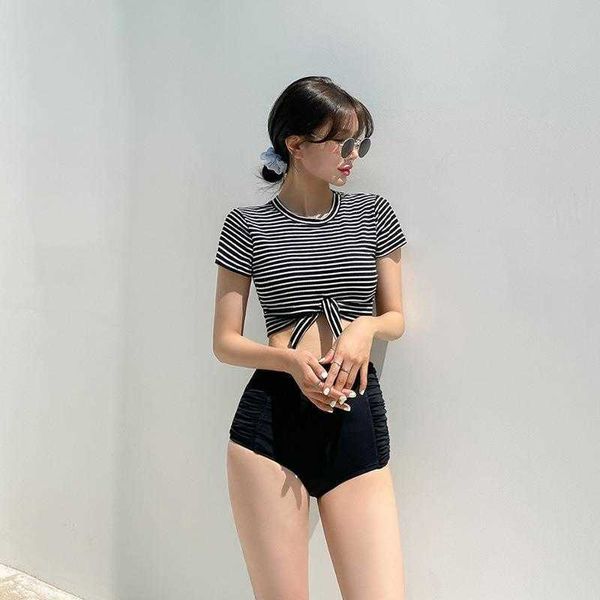 source ins style womens swimwear half sleeve striped two piece high waist swimsuit female korean girl belly covering slimming spa, White;black
source ins style womens swimwear half sleeve striped two piece high waist swimsuit female korean girl belly covering slimming spa, White;black