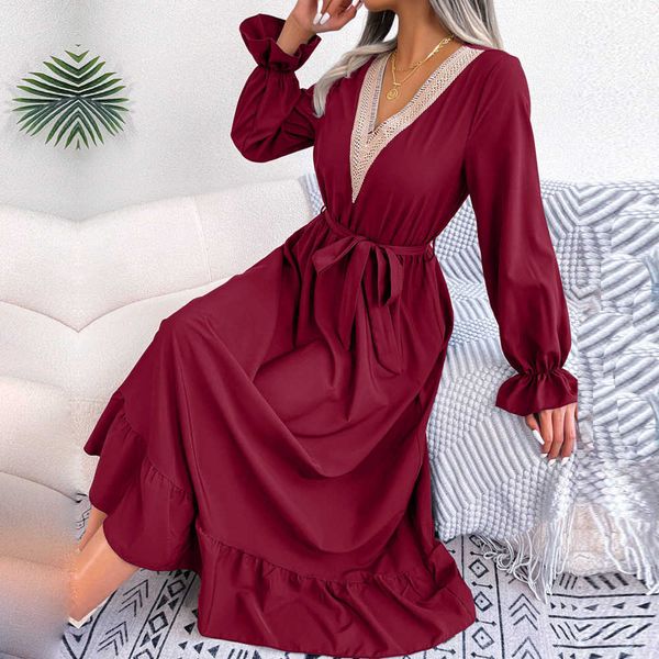 f 2023 new women spring summer v neck lace up high waist ruffle edge long dress for ladies solid color a line dresses, Black;gray
f 2023 new women spring summer v neck lace up high waist ruffle edge long dress for ladies solid color a line dresses, Black;gray