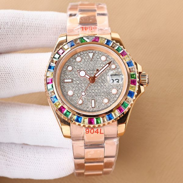 40mm watch automatic mechanical movement men wristwatch bezel diamond classic business wristband montre de luxe, Silver
40mm watch automatic mechanical movement men wristwatch bezel diamond classic business wristband montre de luxe, Silver