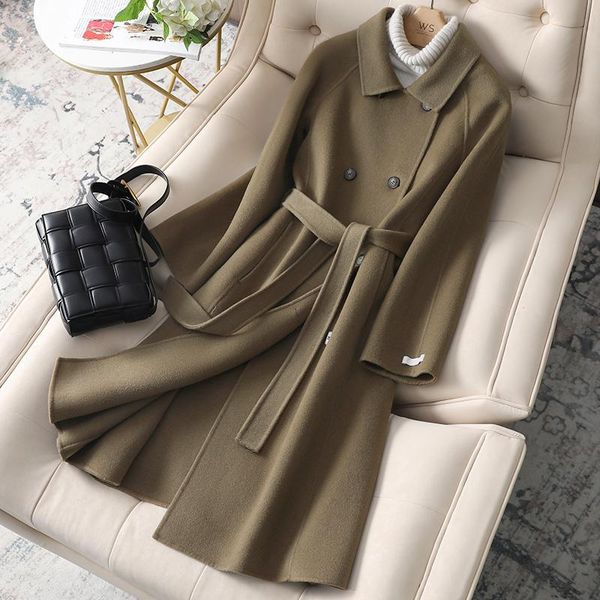 fur solid double sided wool coat women belt midlength korean fashion double breasted elegant winter jacket, Black
fur solid double sided wool coat women belt midlength korean fashion double breasted elegant winter jacket, Black