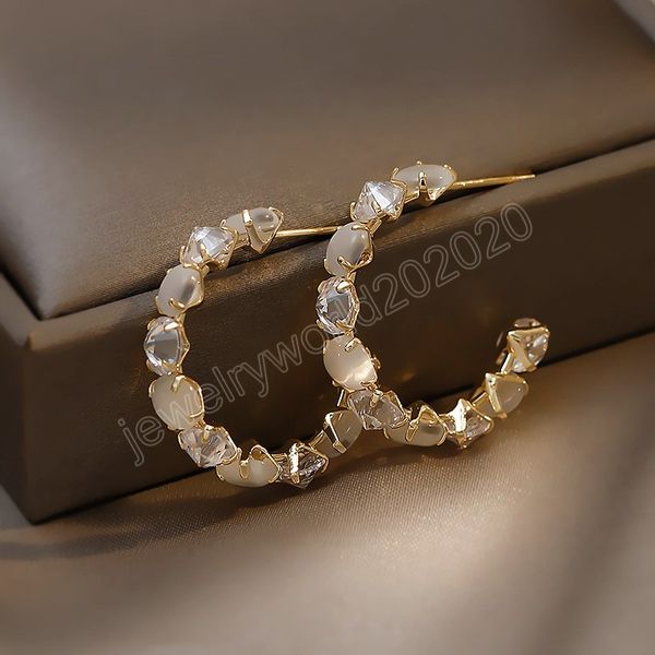 women's luxury opals hoop earrings 2023 korean fashion jewelry party earrings wedding elegant accessories birthday gifts, Golden;silver
women's luxury opals hoop earrings 2023 korean fashion jewelry party earrings wedding elegant accessories birthday gifts, Golden;silver