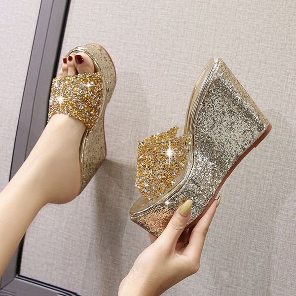 rhinestone gold silver sequine platform slippers women wedge slides slippers summer beach slippers casual mules heels sandals, Black
rhinestone gold silver sequine platform slippers women wedge slides slippers summer beach slippers casual mules heels sandals, Black