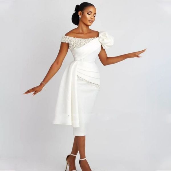 2023 short wedding dress off the shoulder pearls luxury draped tea length bridal gowns vestidos de novia custom made, White
2023 short wedding dress off the shoulder pearls luxury draped tea length bridal gowns vestidos de novia custom made, White