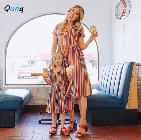 family matching outfits qunq spring summer parent-child dress v neck rainbow stripes short sleeve lovely dresses mommy and daughter matching, Blue
family matching outfits qunq spring summer parent-child dress v neck rainbow stripes short sleeve lovely dresses mommy and daughter matching, Blue