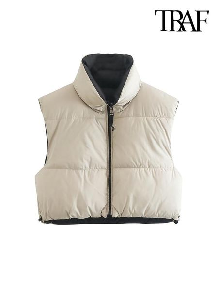 vests traf women fashion cropped padded waistcoat vintage high collar sleeveless front zipper female outerwear chic vest, Black;white
vests traf women fashion cropped padded waistcoat vintage high collar sleeveless front zipper female outerwear chic vest, Black;white