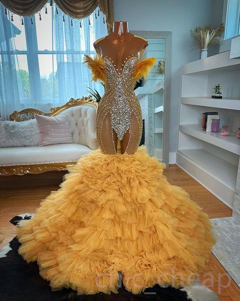 2023 may aso ebi gold mermaid prom dress feather beaded crystals evening formal party second reception birthday engagement gowns dress robe, Black
2023 may aso ebi gold mermaid prom dress feather beaded crystals evening formal party second reception birthday engagement gowns dress robe, Black