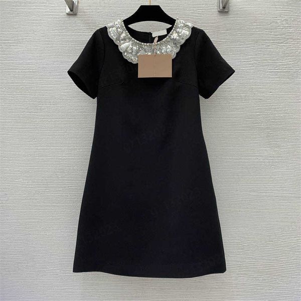 designer dress women summer comfortable dress round neck with pearl decoration solid color a-line dresses fashion miu clothing, Black;gray
designer dress women summer comfortable dress round neck with pearl decoration solid color a-line dresses fashion miu clothing, Black;gray