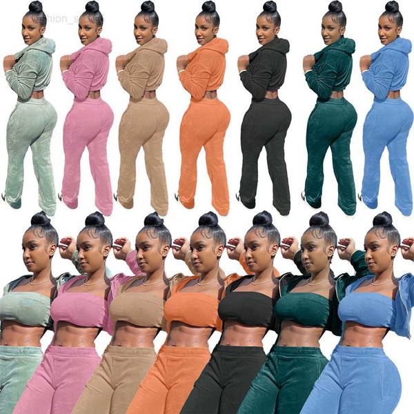 fall winter 3 pieces set women velvet tracksuits long sleeve sweatsuits casual hooded jacket tank pants matching sets velour sports suits sp, Gray
fall winter 3 pieces set women velvet tracksuits long sleeve sweatsuits casual hooded jacket tank pants matching sets velour sports suits sp, Gray