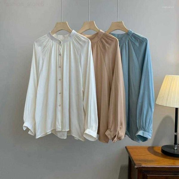 women's blouses 2023 spring women's solid color long sleeve shirt temperament standing collar french vintage lantern professional, White
women's blouses 2023 spring women's solid color long sleeve shirt temperament standing collar french vintage lantern professional, White