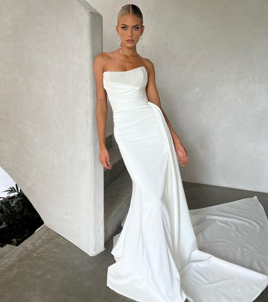 modern mermaid wedding dress strapless pearls beading backless boho soft satin bridal gowns party 2023 robe de mariee vestidos de noiva, White
modern mermaid wedding dress strapless pearls beading backless boho soft satin bridal gowns party 2023 robe de mariee vestidos de noiva, White