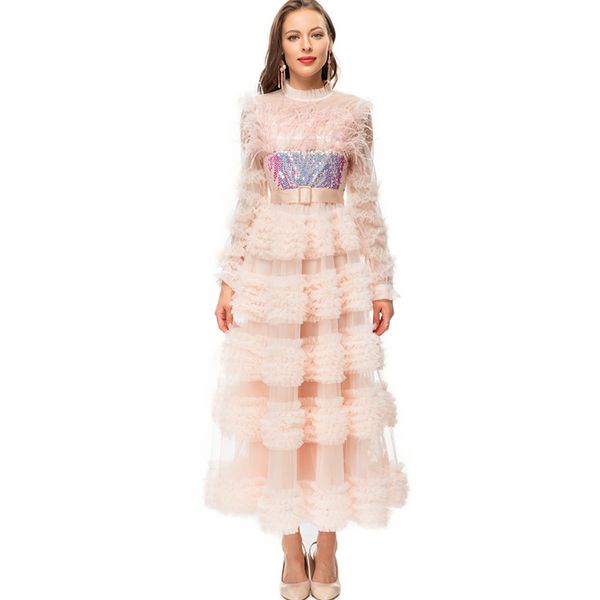 women's runway dresses stand collar long sleeves sequined feather detailing tiered elegant designer party prom gown, Black
women's runway dresses stand collar long sleeves sequined feather detailing tiered elegant designer party prom gown, Black