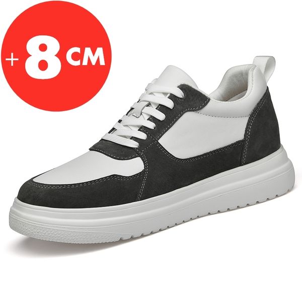 men elevator shoes casual height increase cowhide sneakers skate lift insole 8cm man sports leisure fashion breathable, Black
men elevator shoes casual height increase cowhide sneakers skate lift insole 8cm man sports leisure fashion breathable, Black