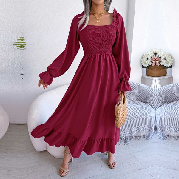 f 2023 new women spring summer casual solid color square neck flare large swing ruffles long dress for fashion, Black;gray
f 2023 new women spring summer casual solid color square neck flare large swing ruffles long dress for fashion, Black;gray