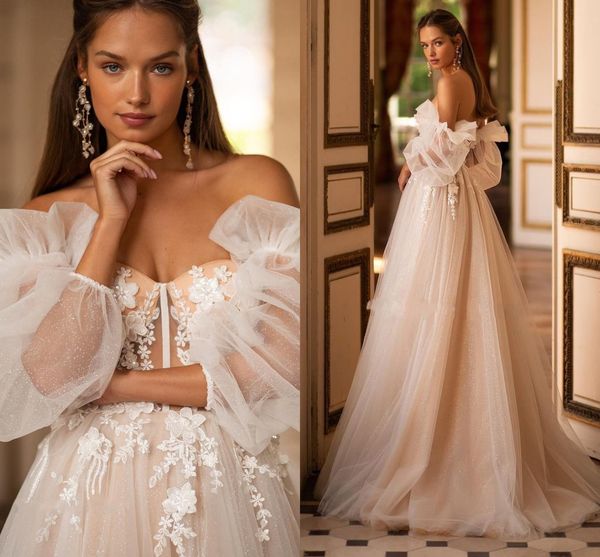 champagne a line wedding dress sweetheart 3d flower lace applique boho bridal gowns detachable long puff sleeves vestidos de novia custom ma, White
champagne a line wedding dress sweetheart 3d flower lace applique boho bridal gowns detachable long puff sleeves vestidos de novia custom ma, White