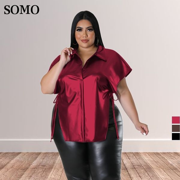 women's plus size tshirt somo 4xl short sleeve solid color loose bandage shirt elegant lapel women chic louses wholesale drop 230506, Black
women's plus size tshirt somo 4xl short sleeve solid color loose bandage shirt elegant lapel women chic louses wholesale drop 230506, Black