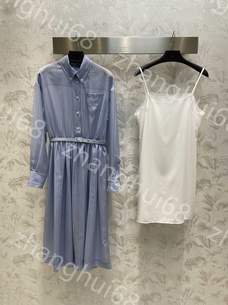 23ss summer dresses women dress womens designer clothing blue lapel striped long-sleeved dress with sundress lining womens clothing, Black;gray
23ss summer dresses women dress womens designer clothing blue lapel striped long-sleeved dress with sundress lining womens clothing, Black;gray