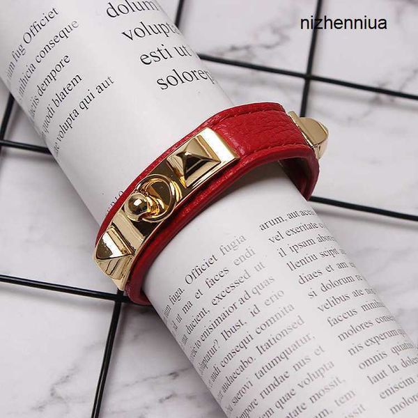 hermm luxury belt net red punk rock narrow edge willow nail leather bracelet for female korean china chic h with rivet chain genuine jewelry, Silver 
hermm luxury belt net red punk rock narrow edge willow nail leather bracelet for female korean china chic h with rivet chain genuine jewelry, Silver