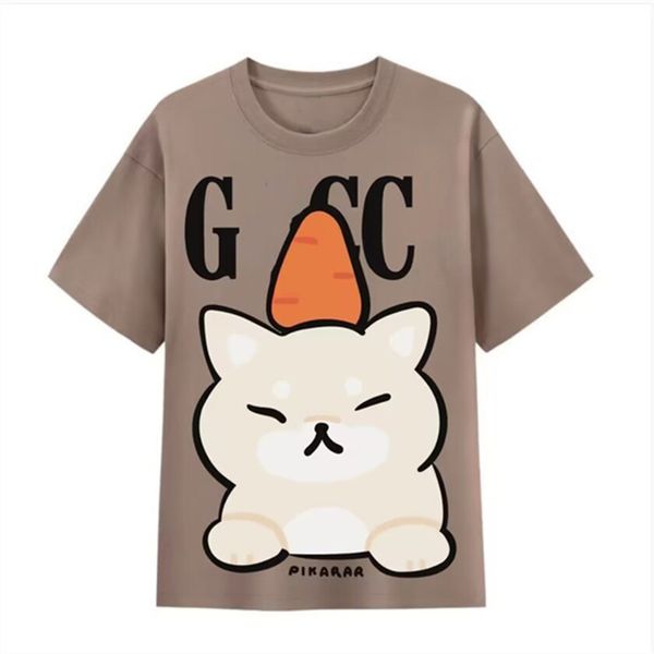 summer women's t-shirt new cartoon animal print crewneck short sleeve fashion designer men's and women's casual size -xxxl g, White