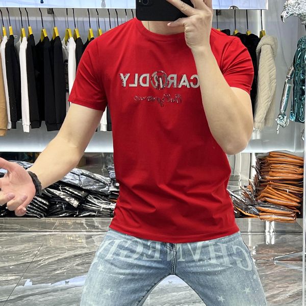 men's personalized t-shirt luxury diamond letter design red male tees 2023 summer trend casual fashion slim clothing man, White;black
men's personalized t-shirt luxury diamond letter design red male tees 2023 summer trend casual fashion slim clothing man, White;black