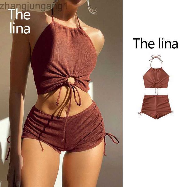 designer bikini 2023 new split two piece swimwear high waist hanging neck solid color lace up swimwear, White;black
designer bikini 2023 new split two piece swimwear high waist hanging neck solid color lace up swimwear, White;black