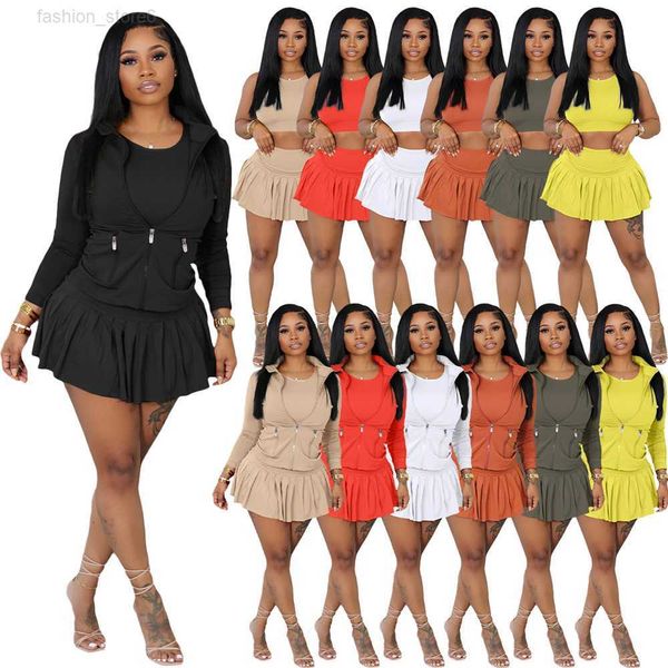 designer women tracksuits solid long sleeve jacket tank and pleated skirt 3 pieces sets casual matching outfits spring sweatsuits wholesale, Gray
designer women tracksuits solid long sleeve jacket tank and pleated skirt 3 pieces sets casual matching outfits spring sweatsuits wholesale, Gray