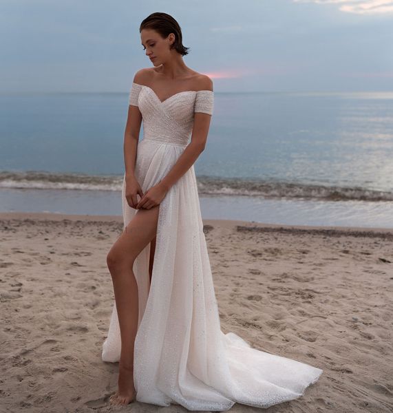 shiny beaded sequins wedding dress off shoulder silt boho banquet bridal gowns vestidos de novia custom made, White
shiny beaded sequins wedding dress off shoulder silt boho banquet bridal gowns vestidos de novia custom made, White