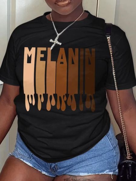 women's plus size tshirt lw woman clothes summer casual round neck short sleeve melanin letter print tshirt 230506, Black
women's plus size tshirt lw woman clothes summer casual round neck short sleeve melanin letter print tshirt 230506, Black