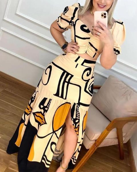 two piece dress sets women outifits fashion abstract figure print puff sleeve short crop casual slit daily skirt set 230505, White
two piece dress sets women outifits fashion abstract figure print puff sleeve short crop casual slit daily skirt set 230505, White