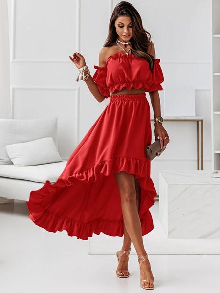 two piece dress women skirt summer short sleeve suit solid fashion slash neck waist puff shirt 230505, White
two piece dress women skirt summer short sleeve suit solid fashion slash neck waist puff shirt 230505, White