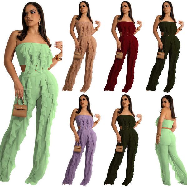 summer clothing strapless splicing pants set new leisure womens solid color ruffle wrapped bra wide pants suit, White
summer clothing strapless splicing pants set new leisure womens solid color ruffle wrapped bra wide pants suit, White