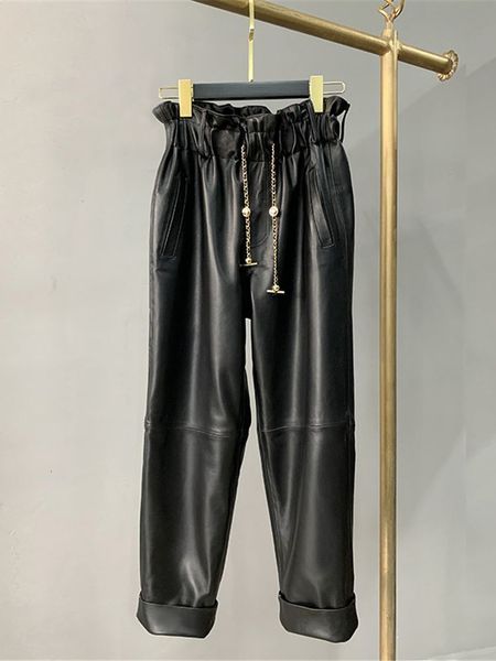 women's pants s real leather pants high waist chains stitching genuine sheep leather female was thin with pockets wy892 230506, Black;white
women's pants s real leather pants high waist chains stitching genuine sheep leather female was thin with pockets wy892 230506, Black;white