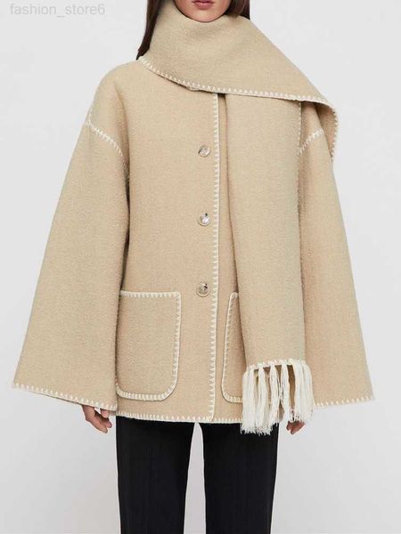 women fringe scarf collar coat double-sided woolen single breasted autumn winter 2023 loose embroidery trim female casual jacket, Tan;black
women fringe scarf collar coat double-sided woolen single breasted autumn winter 2023 loose embroidery trim female casual jacket, Tan;black