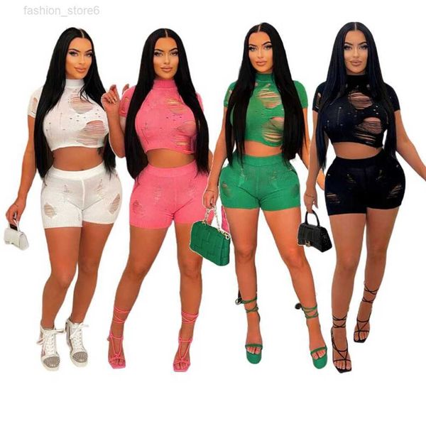 2023 designer summer tracksuits women knitted outfits two piece sets spring clothes short sleeve t-shirt and shorts casual ripped sportswear, Gray
2023 designer summer tracksuits women knitted outfits two piece sets spring clothes short sleeve t-shirt and shorts casual ripped sportswear, Gray
