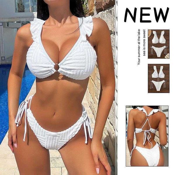 tight split swimsuit wholesale high waist flounce bikini womens, White;black