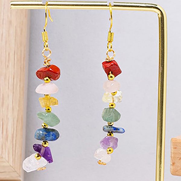 natural crystal 7 chakra stone earrings multicolored gravel chip gemstone gold hook earrings for women wholesale, Silver
natural crystal 7 chakra stone earrings multicolored gravel chip gemstone gold hook earrings for women wholesale, Silver