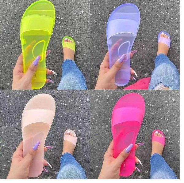 2020 large women's shoes crystal frosted jelly flat bottomed beach sandals, Black