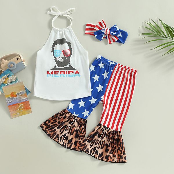 girl children summer clother sets europe and america hanging neck +flag printed bell-bottom pants +hair accessories 3piece suit s2180, White
girl children summer clother sets europe and america hanging neck +flag printed bell-bottom pants +hair accessories 3piece suit s2180, White