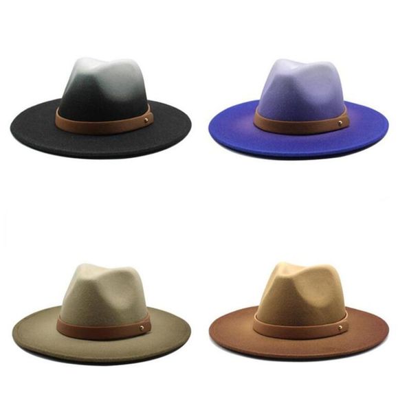 new gradient felt fedora hats men women spraypainted jazz caps fashion panama cap imitation wool brim hat man mens church party h6151915, Blue;gray
new gradient felt fedora hats men women spraypainted jazz caps fashion panama cap imitation wool brim hat man mens church party h6151915, Blue;gray