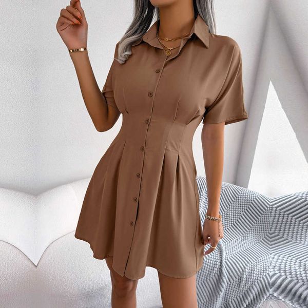 f 2023 new women summer casual solid color high waist wrapped short sleeve shirt dress for single breasted a line dresses, Black;gray
f 2023 new women summer casual solid color high waist wrapped short sleeve shirt dress for single breasted a line dresses, Black;gray