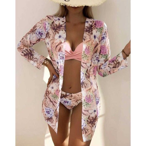 women's swimwear three pieces bikini set cover up women 2023 new push up twist swimsuit print long sleeve swimwear biquini bathing suit, White;black
women's swimwear three pieces bikini set cover up women 2023 new push up twist swimsuit print long sleeve swimwear biquini bathing suit, White;black