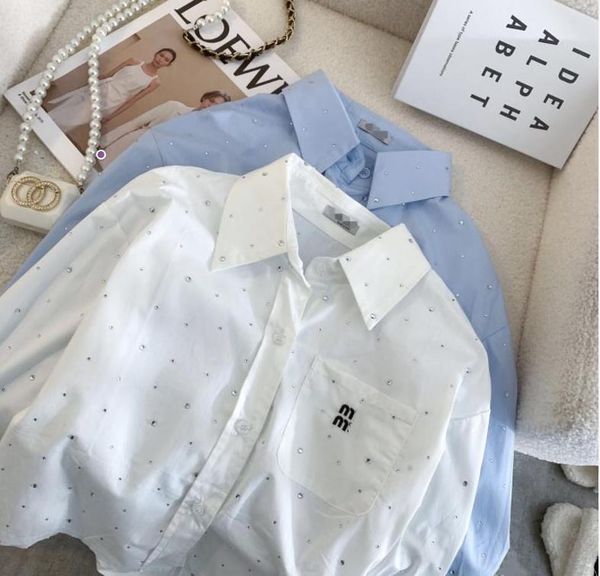 women tees luxury blouse shirts designer casual shirt miu embroidered letters long sleeves diamond polo collar white t-shirt short-sleeved t
women tees luxury blouse shirts designer casual shirt miu embroidered letters long sleeves diamond polo collar white t-shirt short-sleeved t