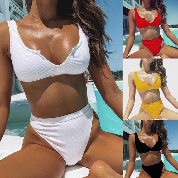 bikini split swimsuit womens solid color fabric conservative high fork swimming suit, White;black
bikini split swimsuit womens solid color fabric conservative high fork swimming suit, White;black