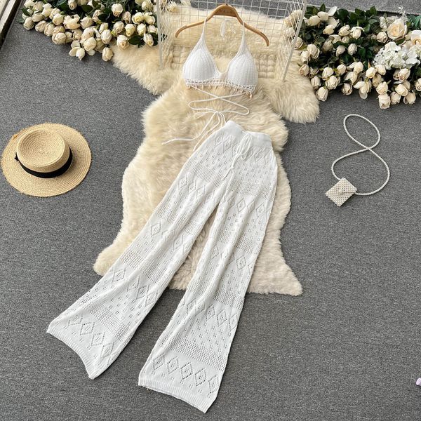 women's two piece pants european style women sets summer female clothing hollow knitted breathable backless short wide leg y2k 230506, White
women's two piece pants european style women sets summer female clothing hollow knitted breathable backless short wide leg y2k 230506, White