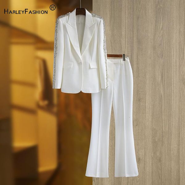 women's suits blazers luxury office lady suit shoulder long sleeve line single button blazer solid flared pant 2pcs 230506, White;black
women's suits blazers luxury office lady suit shoulder long sleeve line single button blazer solid flared pant 2pcs 230506, White;black