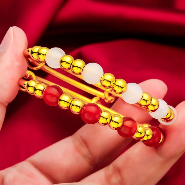 women bangle adjust bracelet classic solid real 18k gold color beads jewelry wedding bridal accessories gift, Black
women bangle adjust bracelet classic solid real 18k gold color beads jewelry wedding bridal accessories gift, Black